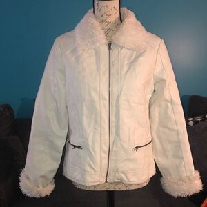 BKE Fur Lined Faux Leather Moto Jacket, Large